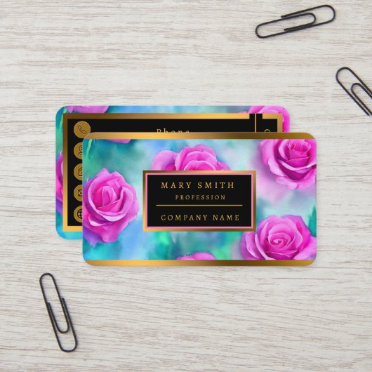 Carte De Visite Belle aquarelle Moderne Roses Rose Collection (Devant/Arrière en situation)