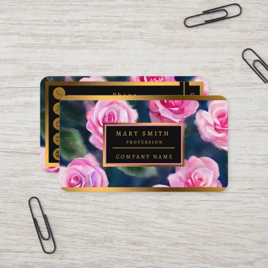 Carte De Visite Belle Aquarelle Populaire Roses Roses Roses Roses (Devant/Arrière en situation)