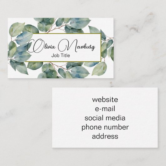 Carte De Visite Belle calligraphie turquoise douce verte (Devant / Derrière)