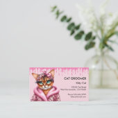 Carte De Visite Belle Chat Groomer Sitter Parties scintillant rose (Debout devant)