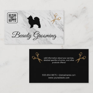Carte De Visite Belle Chien Grooming Ciseaux   Marbre   Code QR