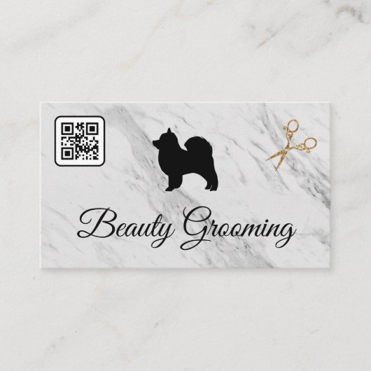 Carte De Visite Belle Chien Grooming Ciseaux | Marbre | Code QR (Devant)
