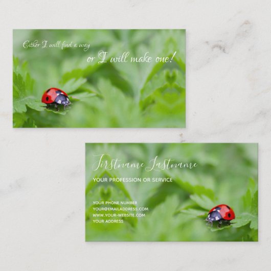 Carte De Visite Belle coccinelle avec citation motivante (Devant / Derrière)