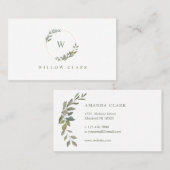 Carte De Visite Belle couronne d'aquarelle de verdure Monogramme (Devant / Derrière)