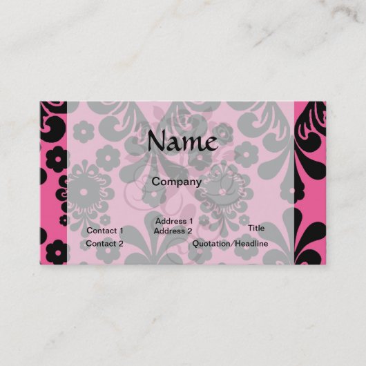 Carte De Visite belle damas noire sur chic rose vif (Devant)