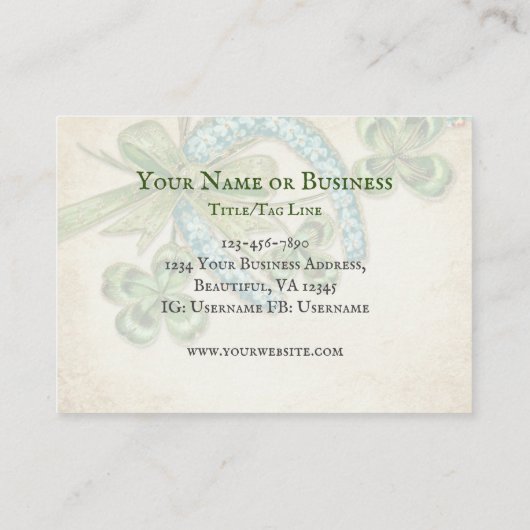 Carte De Visite Belle danseuse irlandaise, Shamrock et fer à cheva (Dos)