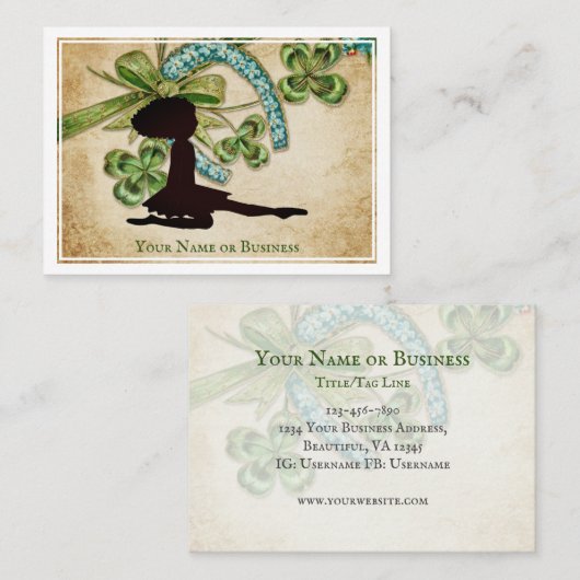 Carte De Visite Belle danseuse irlandaise, Shamrock et fer à cheva (Devant / Derrière)