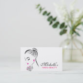 Carte De Visite Belle femme aux boucles d'oreilles roses (Debout devant)