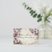 Carte De Visite Belle Filigree Or Fleurs Lavande Rose (Debout devant)