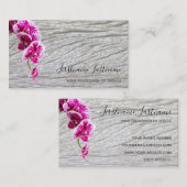 Carte De Visite Belle fleur d'orchidée violette rose sur bois (Devant / Derrière)