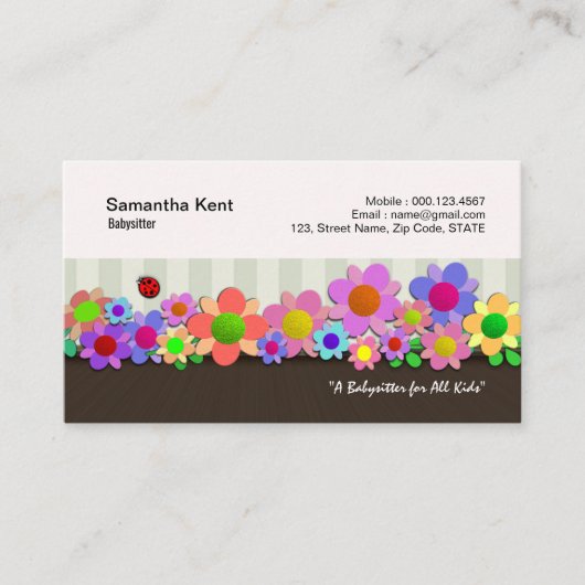 Carte De Visite Belle Flower Box Garden Babysitter (Devant)