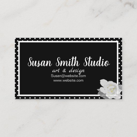 Carte De Visite Belle Gardenia Blanche Fleur Noir Blanc Polka Poin (Dos)