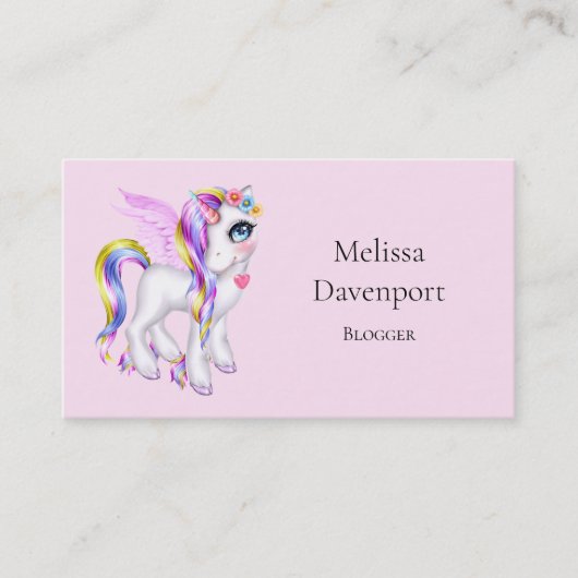 Carte De Visite Belle Licorne avec Crinière Arc-en-ciel (Devant)