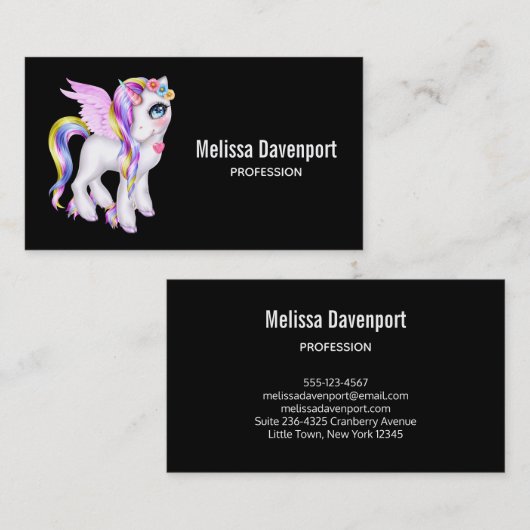 Carte De Visite Belle licorne avec Rainbow Mane (Devant / Derrière)