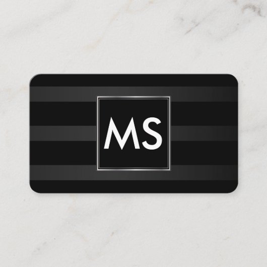 Carte De Visite Belle Monogramme Chic Stripes Faux Argent Cadre (Devant)