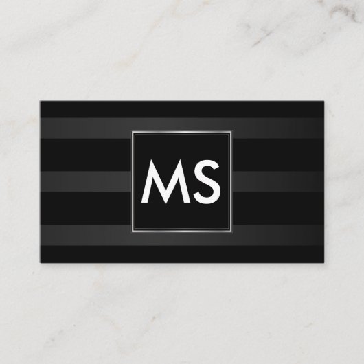 Carte De Visite Belle Monogramme Chic Stripes Faux Argent Cadre (Devant)
