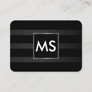 Carte De Visite Belle Monogramme Chic Stripes Faux Argent Cadre