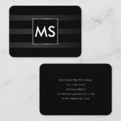 Carte De Visite Belle Monogramme Chic Stripes Faux Argent Cadre (Devant / Derrière)