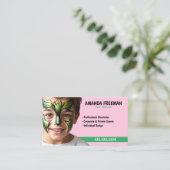 Carte De Visite Belle peinture de visage verte et rose (Debout devant)