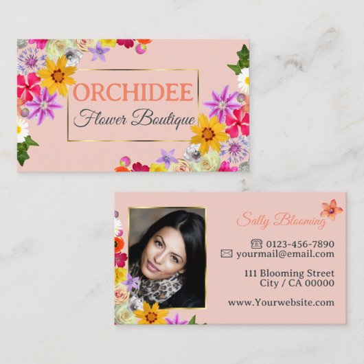 Carte De Visite Belle photo Fleur sauvage Peach Fine Gold Frame (Devant / Derrière)