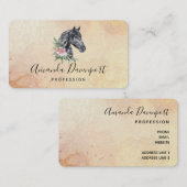 Carte De Visite Belle tête de cheval noir Portrait d'aquarelle (Devant / Derrière)