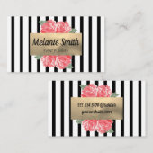 Carte De Visite Belles Fleurs Chic Vertical Striped (Devant / Derrière)