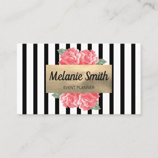 Carte De Visite Belles Fleurs Chic Vertical Striped (Devant)