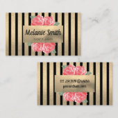 Carte De Visite Belles Fleurs Chic Vertical Striped (Doré) (Devant / Derrière)