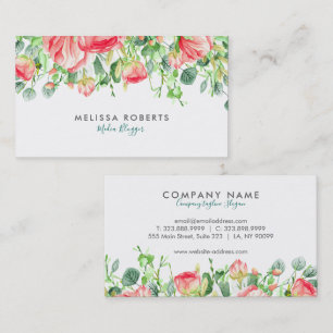 Carte De Visite Belles fleurs roses avec feuilles