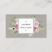 Carte De Visite Belles roses roses roses sur lin Élégance moderne (Devant)