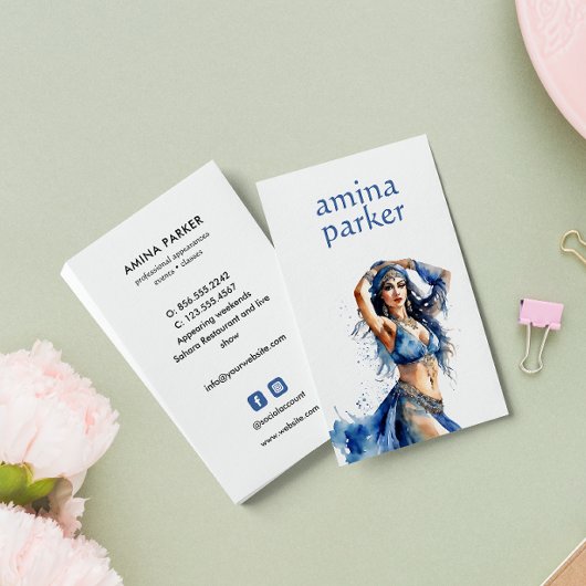 CARTE DE VISITE BELLY DANCER BOLLYWOOD ORIENTALE COULEUR D'EAU BLE