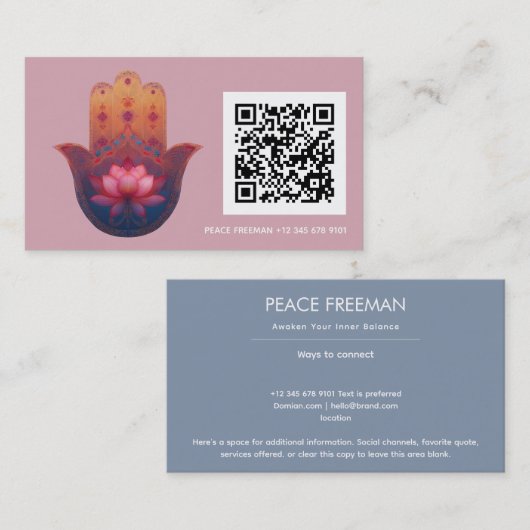 Carte De Visite Bénédiction du Lotus | Main de Hamsa (Devant / Derrière)