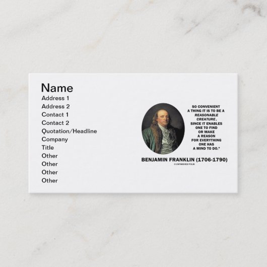 Carte De Visite Benjamin Franklin Créature Raisonnable Trouver Rai (Devant)
