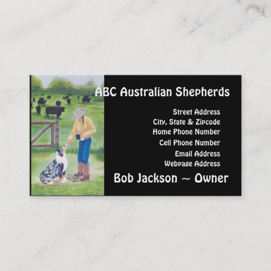 Carte De Visite Berger australien "fin peinture de jour" (Devant)