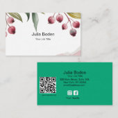 Carte De Visite Berries and Branches Watercolor Green (Devant / Derrière)
