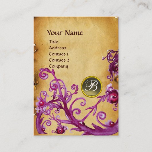 Carte De Visite BERRIES MAGIQUES MONOGRAM GEM parchemin gris (Devant)