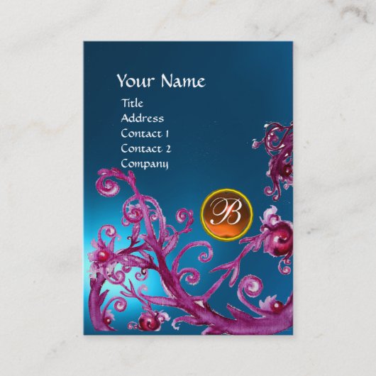 Carte De Visite BERRIES MAGIQUES MONOGRAM GEM saphir bleu orange (Devant)