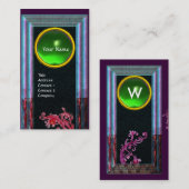 Carte De Visite BERRIES MAGIQUES MONOGRAMME ÉMERAUDE VERT, bleu no (Devant / Derrière)