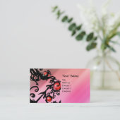 Carte De Visite BERRIES NOIRES SWIRLS rouge noir soie rose (Debout devant)