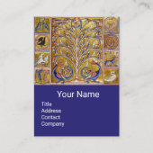 CARTE DE VISITE BESTIAIRE MÉDIÉVAL, OISEAUX, ARBRE DE VIE, DRAGONS (Devant)