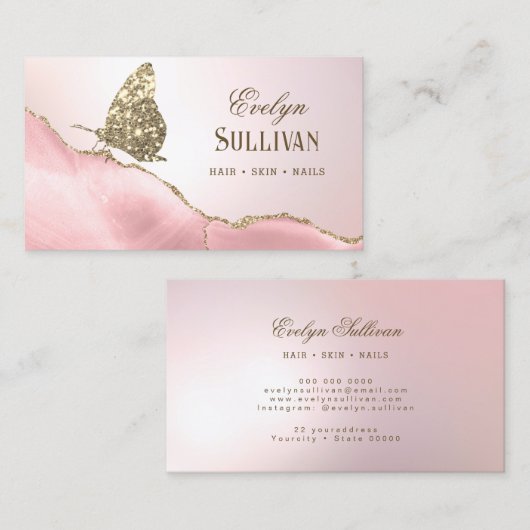 Carte De Visite Beurre Parties scintillant d'or rose pâle Agate (Devant / Derrière)