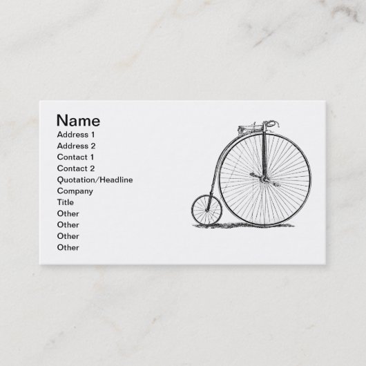 Carte De Visite Bicyclette à grande roue Penny Farthing (Devant)