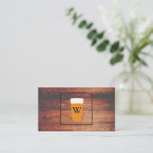 Carte De Visite Bière artisanale Bois rustique Élément Carré Monog (Debout devant)