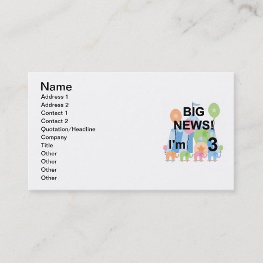 Carte De Visite Big News Circus 3e Anniversaire Tshirts et cadeaux (Devant)