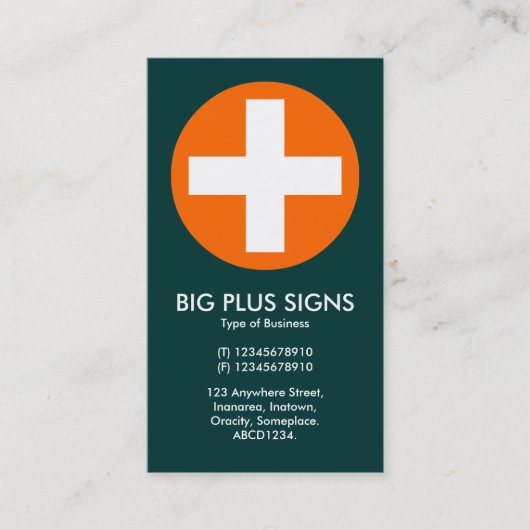 Carte De Visite Big Plus Signes Orange - Vert Turquoise foncé (Devant)