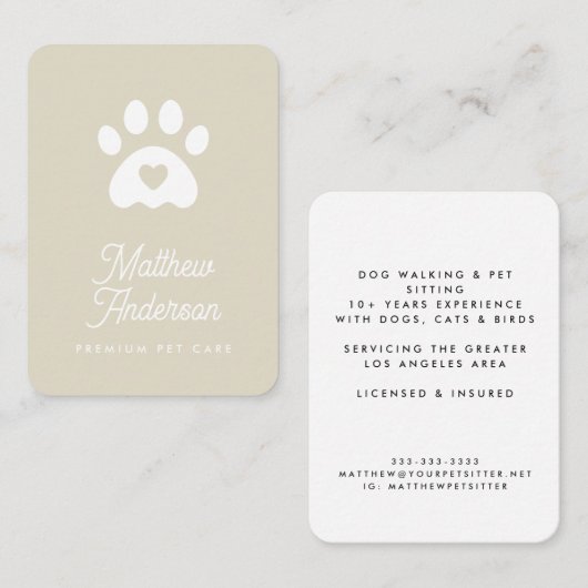 Carte De Visite Bignon Empreinte de patte Coeur Beige Animaux de c (Devant / Derrière)