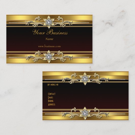 Carte De Visite Bijou élégant en or noir (Devant / Derrière)