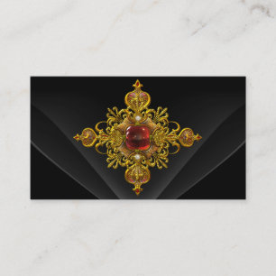 Carte De Visite Bijou Orné Royal Élégant Or Riche Rouge Noir 2