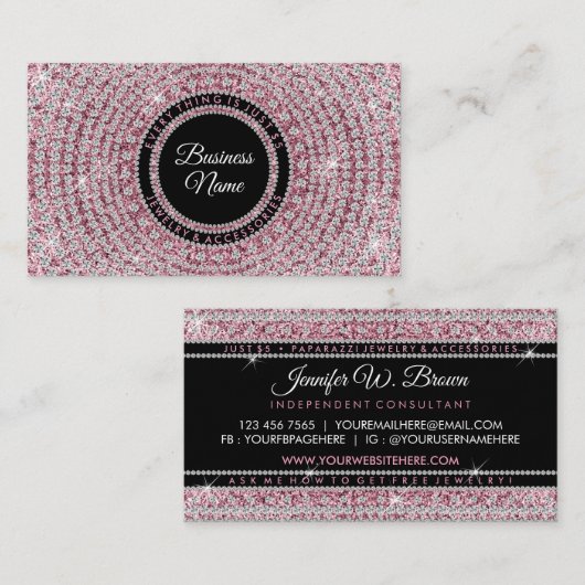 Carte De Visite Bijouterie Boutique Pink Bling (Devant / Derrière)