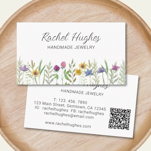 Carte De Visite Bijoutier Code QR Floral